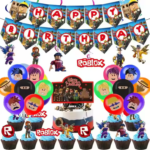 Roblox Virtual World Theme Party Decoration Roblox Disposable Cup Plate Set Flag Pulling