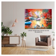 Lukisan Asli Tangan Kain Canvas Cat Aesthetic Cantik Rustic Mewah Uk 60*80 Cm Dekorasi Walldecor Kad