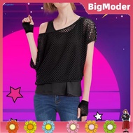 <COD> 80s Mesh Shirt Vest Set Women Mesh Outfit 2pcs Women Mesh Top Set Bright Color O-neck Short Sl