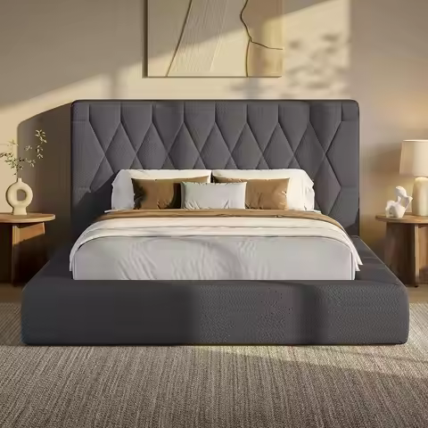 Upholstered Cloud Bed Frame Queen with 5.9" Headboard, Fully Cushioned Platform Bed, Soft Rounded Co