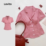 (New) Lovito Casual Blouse Button Pleated Spring/summer Red Blouse for Women L144AD021 (New) Lovito 