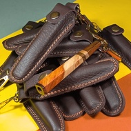 pipa once roko kayu Burl amboyna dengan sarung kulit asli harga sepaket