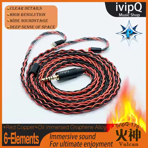 ivipQ-176 Vulcan 6-Elements Litz Oil Immersed Graphene Alloy Red Copper HiFi Earphone IEM Cable 2Pin