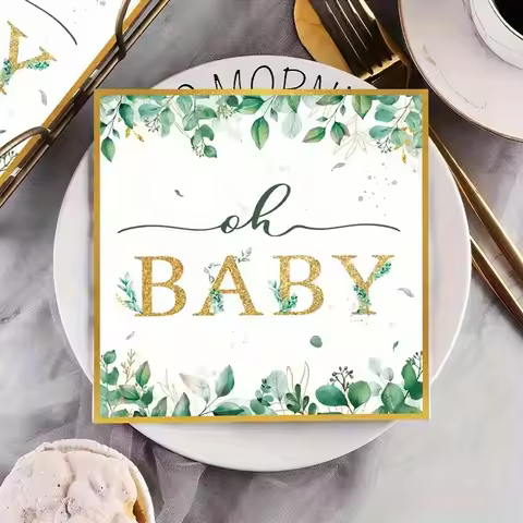 24/48pcs New Ohbaby Eucalyptus Leaf Themed Napkins, Suitable for Baby Showers Disposable Napkins for