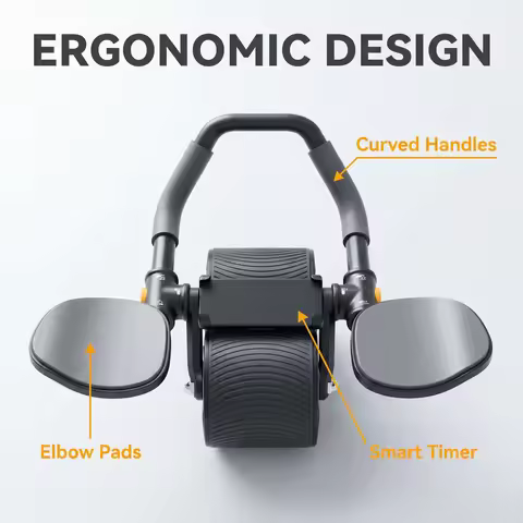 3 IN 1 Core Workout Ab Roller With Knee Pad Phone Holder Timer Home Fitness Black