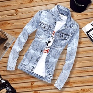 COD Jaket jeans lelaki bomber jacket men Versi Korea Autumn new men's denim outer set Korean version of the slim jacket spring and autumn men's casual handsome trend clothes DEFKJSSD