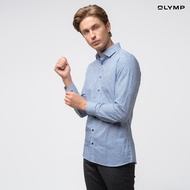 OLYMP  No. Six Shirt เสื้อเชิ้ตชาย ลายพิมพ์ สีน้ำเงิน ทรงเข้ารูป ยืดหยุ่นได้ดี รีดง่าย SPRI24