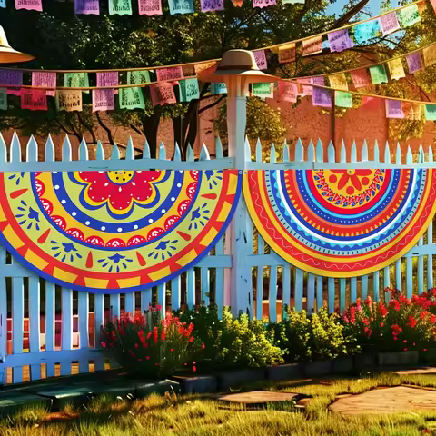 2Pcs Mexican Party Banner Decorations Semicircle Fiesta Bunting Flag Pleated Cinco De Mayo Fan Porch