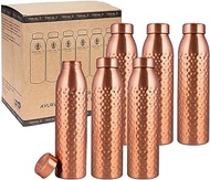 NORMAN JR, Hammered Copper Water Bottle 1 LTR Extra Large - an Ayurvedic Pure Premium Copper Vessel - Drink More Water, Lower Sugar Intake and Enjoy The Health Benefits Immediately - Gift Pack of 6