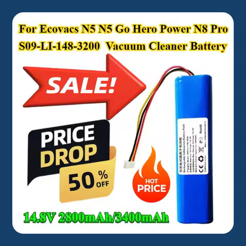 For Ecovacs N5 N5 Go Hero Power N8 Pro Rechargeable Lithium Battery S09-LI-148-3200 14.8V 2800mAh/34