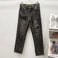 PZVC Drew 25ss Jeans Smiley Distressed Ripped American Men's Trousers Wide-Leg Fashion Loose Jeans