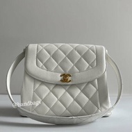 【翰貝格名牌館】CHANEL VINTAGE 老香 古董 白色 荔枝皮 18K 金釦 復古 肩背包