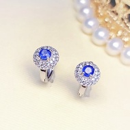 尊貴|皇家藍寶|緬甸天然無燒高級鑽石切割藍寶石3.7mm純銀耳環