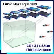 Curve Glass Aquarium Tank Fish Tank IGlass 35x21x23cm - With Glass Cover | nirox aquarium mini small