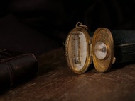 1890s 英國維多利亞時期 貝母戶外指南針與溫度計