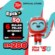 Tune Talk Epik+ 50 (6 Bulan) Kad Sim | 350 GB Internet 5G/4G Tanpa Had Kelajuan