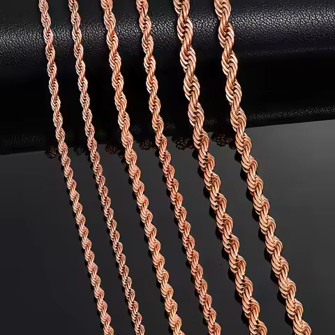 2.3mm/3mm/4mm Rose Gold Color Stainless Steel Twisted Rope Necklaces Classic Men Boy Chain 16 to 30 