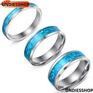 UNDIESSHOP 2PCS Stainless Steel Wedding Ring, Stainless Steel 8mm 6mm 4mm Width Blue Opal Inlay Ring