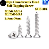 TD [LY-ZGLS] SUS304, Phillips Countersunk Head Self-Tapping Screw, M1/M1.2/M1.4/M1.7/M2-M3.5, Cross 