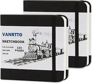 VANRTTO Hardcover Sketch Book, Square Sketchbook with 120LB/200GSM Thick Drawing Paper, 120 Pages/60 Sheets Sketch Pad for Adults and Kids, Small Mixed Media Sketchbook on 2 Pack 4.5x4.5 Inch