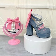 Cute Sweet Barbie Pink Bow Lolita High Heels Lolita Shoes Waterproof Platform High Heels