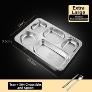 HANXIAO | Food Grade 304 Stainless Steel Divided Plate Large Capacity Adult Cafeteria Plate