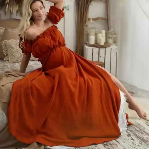 Bohemian Pregnancy Dress Comfortable Linen Dress Simplicity Two Piece Vintage Boho Style Accessories