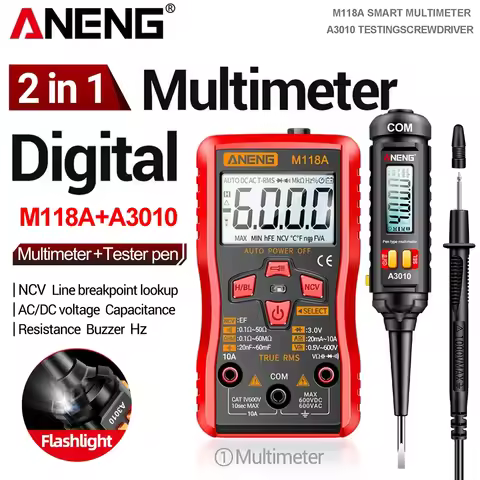 Digital Multimeter Voltage Tester Pen ANENG M118A +A3010 Kit True RMS 6000/4000 Counts Auto-Rang AC/