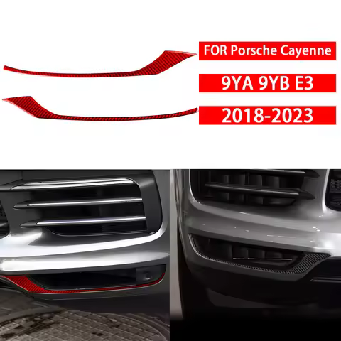 For Porsche Cayenne 9YA 9YB E3 2018-2023 Carbon Fiber Front Bumper Fog Light Trim Strips Car Exterio