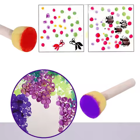 4Pcs Sponge Brush Kindergarten Art Handicraft, Children's Drawing Tool Round Sponge Seal Mushroom He