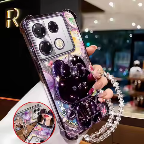 Note40pro Purple butterfly Plating Bracelet Holder Phone Case For Infinix Note 40Pro 40 Spark G0 202