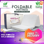 (FREE SHIPPING) ECOlux - Foldable Mattress 3 inch | HD Comfort Foam Technology | Portable &amp; Foldable Mattress with Carry Bag | Tilam Lipat Bujang