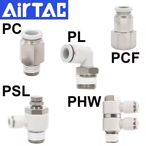 5Pcs AirTAC PC PCF PSL PHW PL Male Elbow 4 6 8 10 12mm Thread M5 PT1/8 1/4 3/8 1/2 One Touch Tube Co
