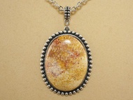 米黃色天然珊瑚化石橢圓銀飾波西米亞風格墜飾項鍊