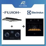 (Bulky) FUJIOH FR-MS1990R 90CM SLIMLINE HOOD + FUJIOH FH-GS5530 SVGL (LPG) / FH-GS6530 SVGL (PUB) 3 BURNER GLASS GAS HOB + ELECTROLUX KOIGH00KA 72L BUILT-IN OVEN