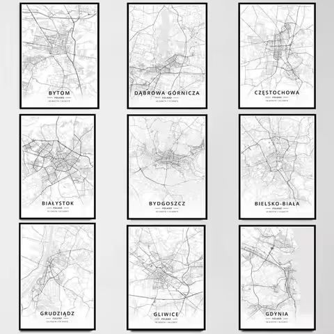 Poster Prints Bielsko Biala Bytom Gornicza Poland Map City Travel Oil Painting Canvas Art Wall Pictu
