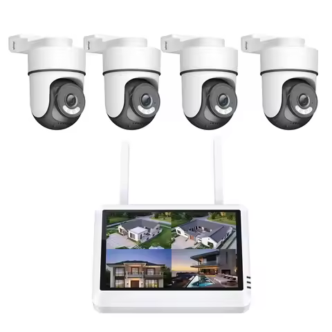 SHIWOJIA Smart 10 Inch Touch Screen 4CH NVR 5MP PTZ Camera Security Kit System P2P Outdoor Wireless 