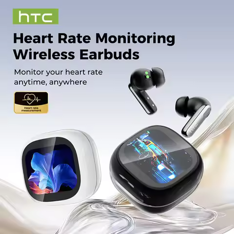 Translate Wireless Earbuds HTC NE46 Heart Rate Monitor LED Touchscreen Noise Reduction Earphone Blue