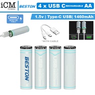 Beston Rechargable 1.5V AA Lithium Battery with Type C USB Cable