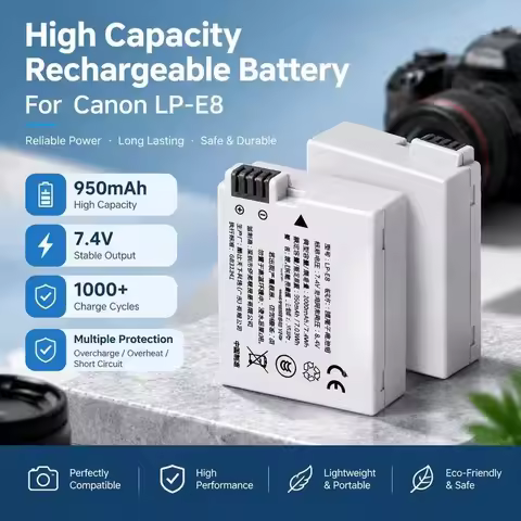 LP-E8 Battery for Canon EOS 550D 600D 650D 700D SLR Camera Rechargeable Lithium Ion Replacement Powe