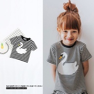 Ins explosions printing Swan stripe short sleeve t-shirt blouse summer of male and female baby baby