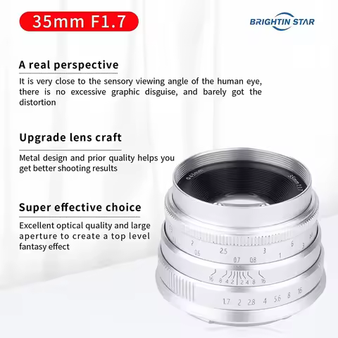 Brightin Star 35mm F1.7 APS-C Large Aperture Wide Anlge Lens for Sony E A6300 Canon EOS M M200 Fuji 
