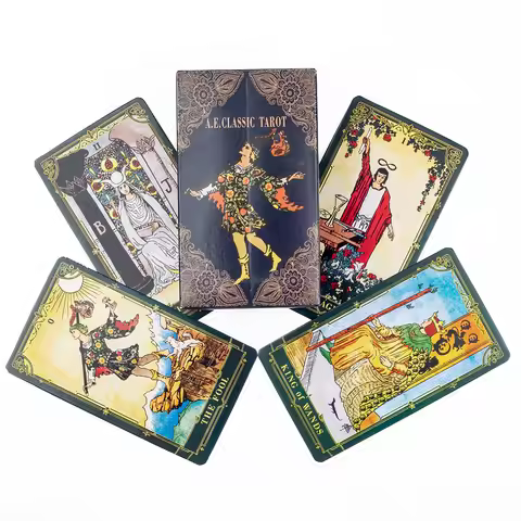 A.E.Classic Tarot Cards with Guidebook Color Edged English Divination Deck 10.3x6.1cm Spiritual Visi