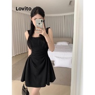 Lovito Casual Dress Plain Ruched Dress for Women LNA57166