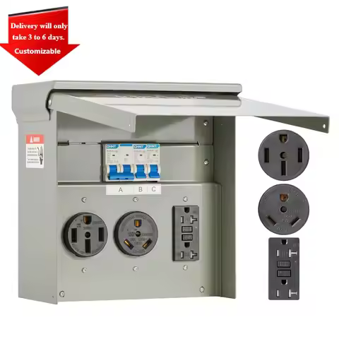 Weatherproof RV Power Outlet Panel 20/30/50 Amp with GFCI NEMA 14-50R TT-30R for Camper Trailer Moto