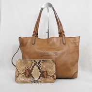 Gucci Brown Leather Craft Tote 焦糖啡色拼原色蟒蛇皮托特包