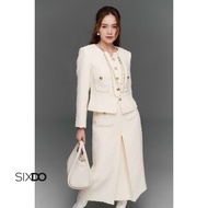 SIXDO Light Yellow Tweed Flared Skirt (Light Yellow Tweed Flared Skirt)