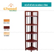 Kệ để góc 5 tầng bằng gỗ cao su cao 158cm - Kệ góc để bếp 5 tầng lớn đựng gia vị và đồ nhà bếp