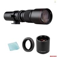 Camera Super Telephoto Lens 500mm F/8.0-32 Manual Zoom T-Mount  + 2X 500mm Teleconverter Lens + T2-E