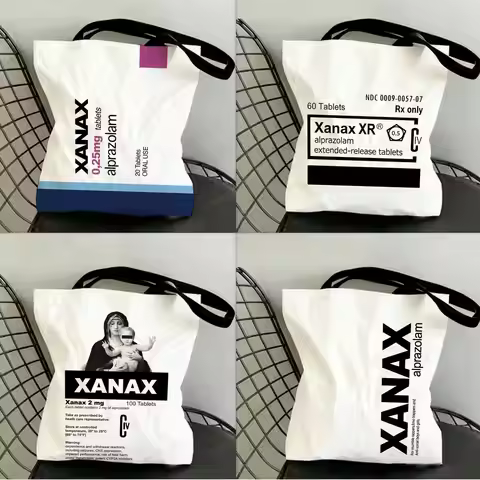 Fahsion C-Chill Pill XANAX Plating Storage Bags Canvas Double-Sided Print Fashion Shoulder Tote Shop